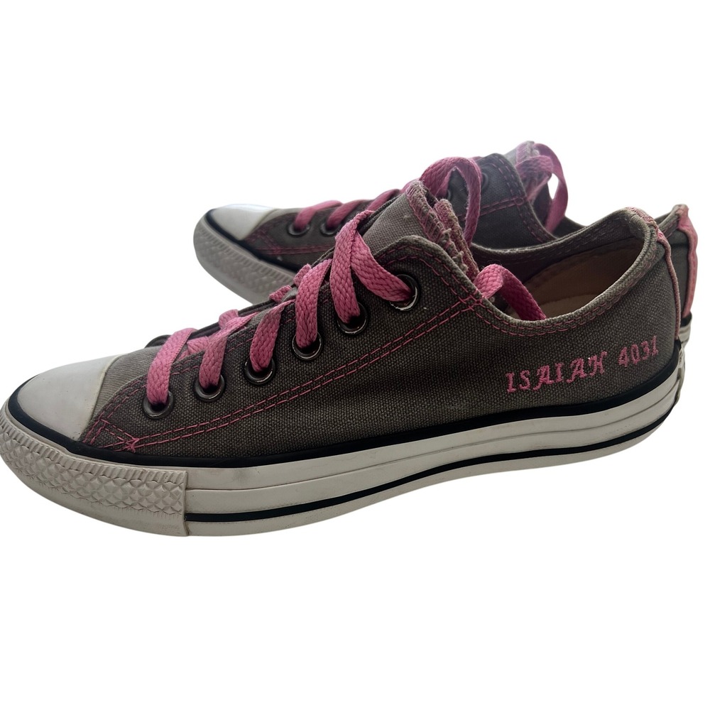 Converse Chuck Taylor All‎ Star Low Top Sneakers Gray Pink Laces Womens Size 7 - Picture 2 of 6